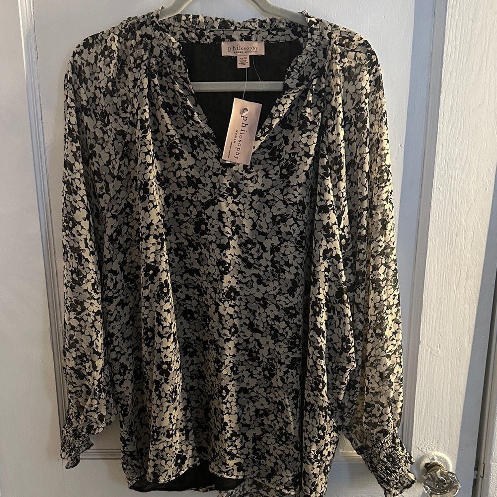 Philosophy Black and Cream Floral Blouse